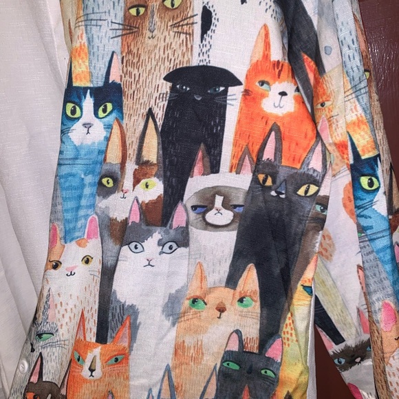 100% polyester very cool button-down DRESS CAT cat shirt XXL (2XL) - Picture 1 of 8
